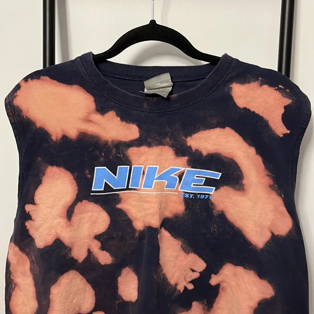 Vintage Nike Crop Top T-shirt Tie Dye Cotton Women Size L Y2K